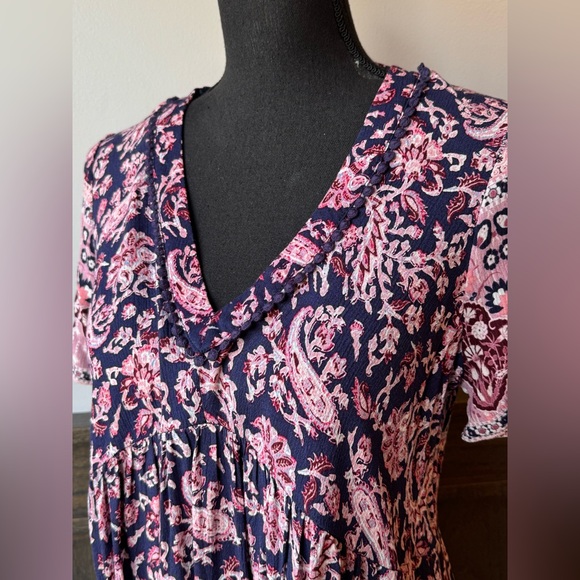 Knox Rose Pink & Navy Floral V-Neck Babydoll Tunic XS NWOT - Picture 2 of 7